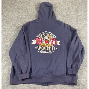 Disney Parks Hoodie Mens Extra Large Blue Full Zip Sweatshirt Embroidered Mickey